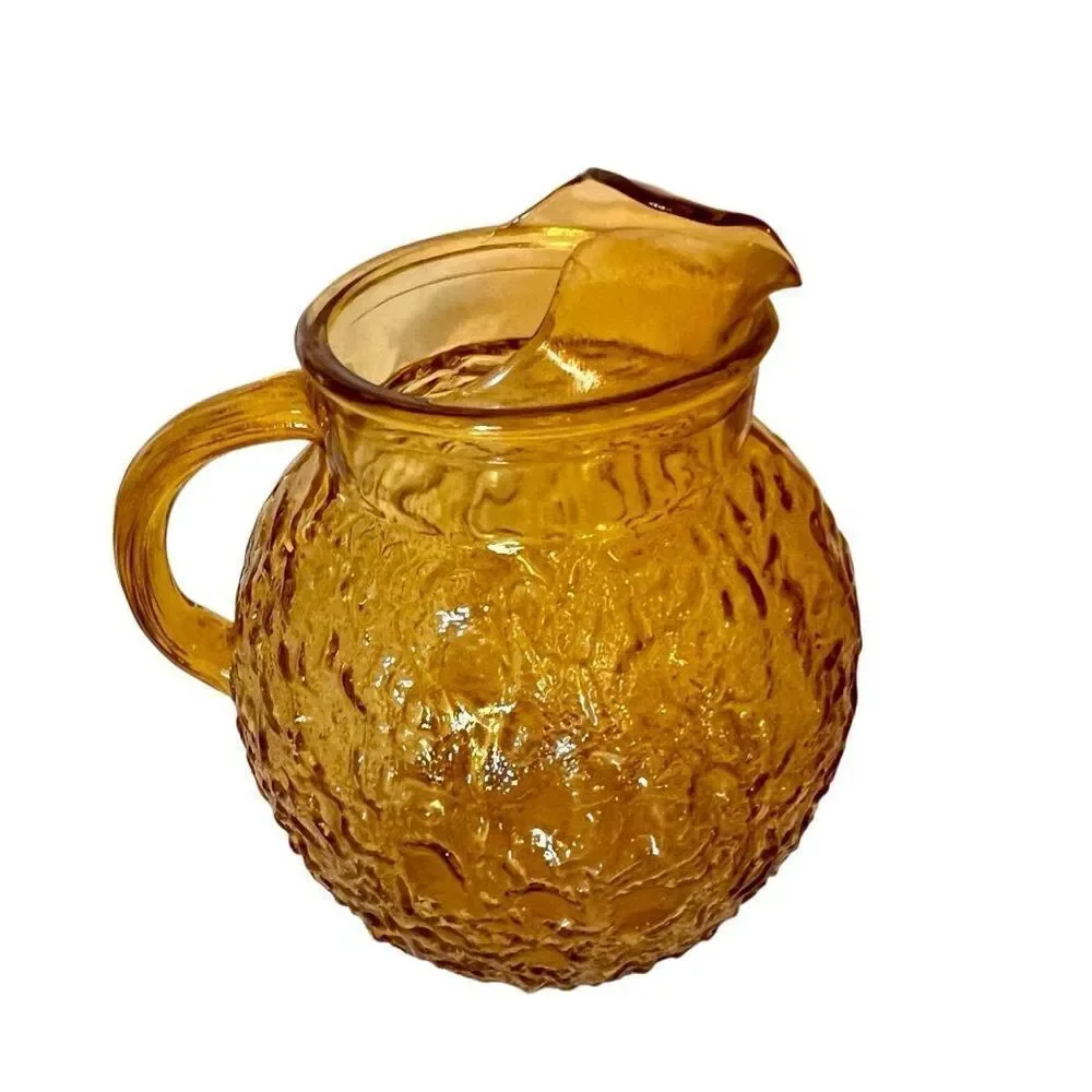 Vintage Mid Century Anchor Hocking Lido Amber Glass Gold Pitcher 9” Tall EUC